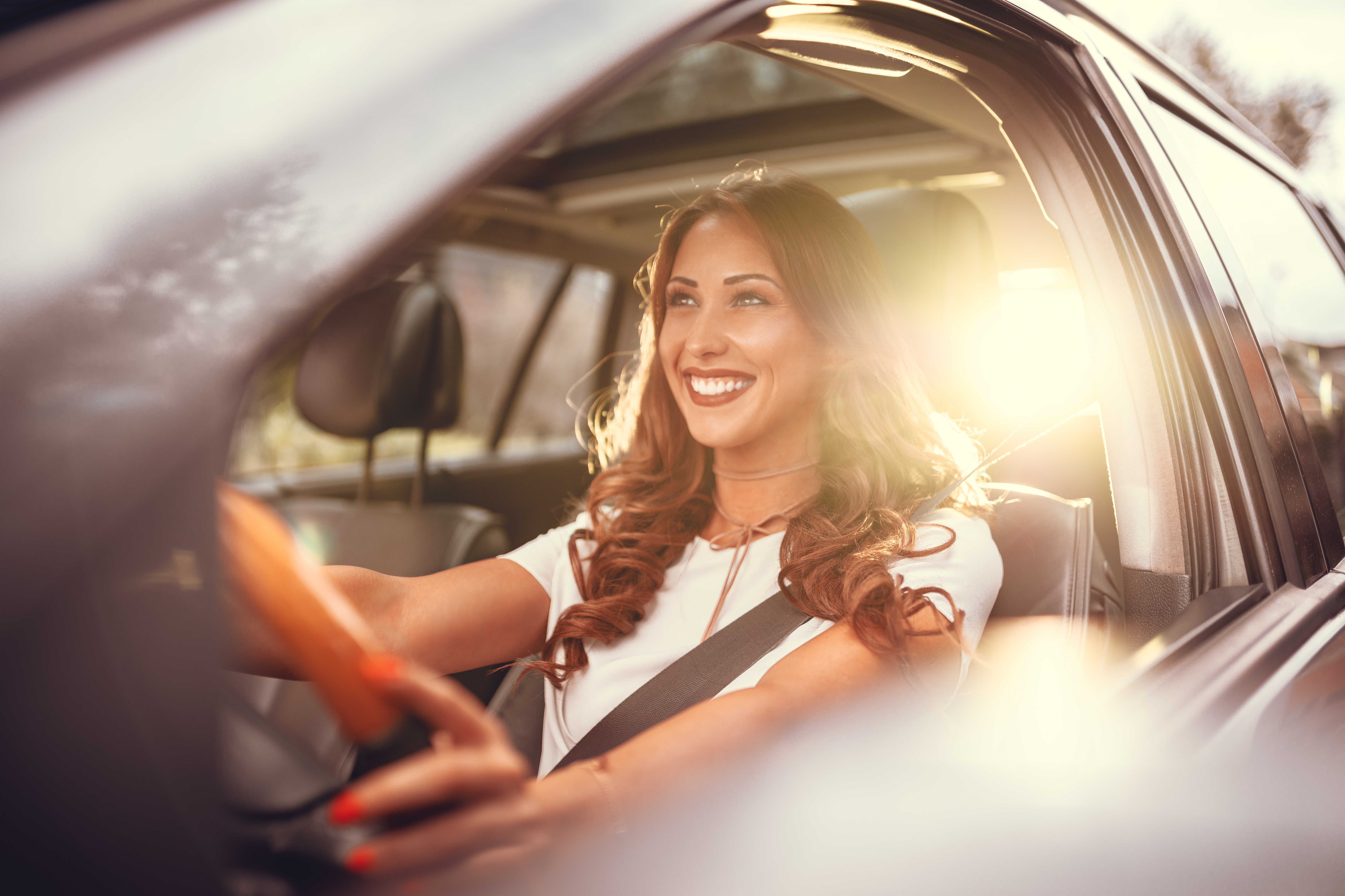 woman in new car